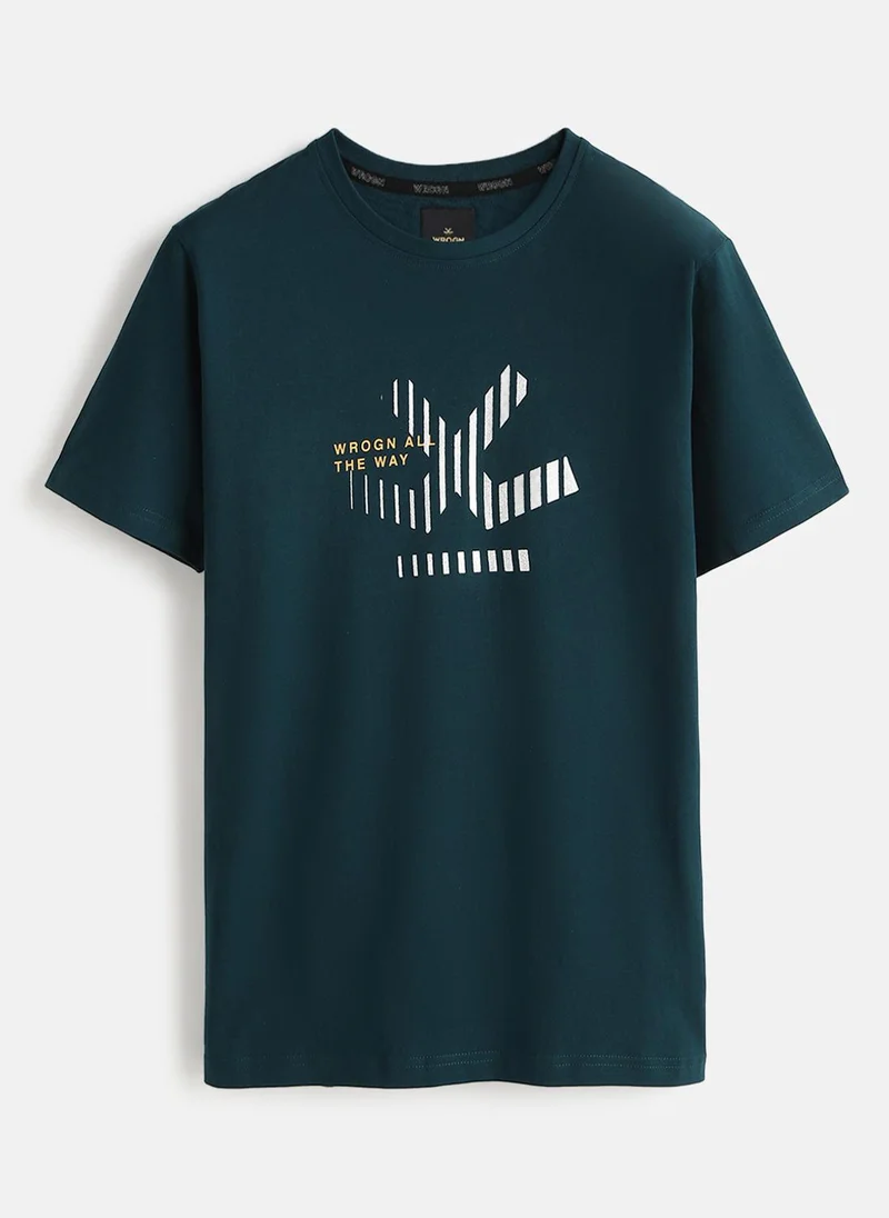 روجن Foil Printed Slim Fit T-Shirt | Green